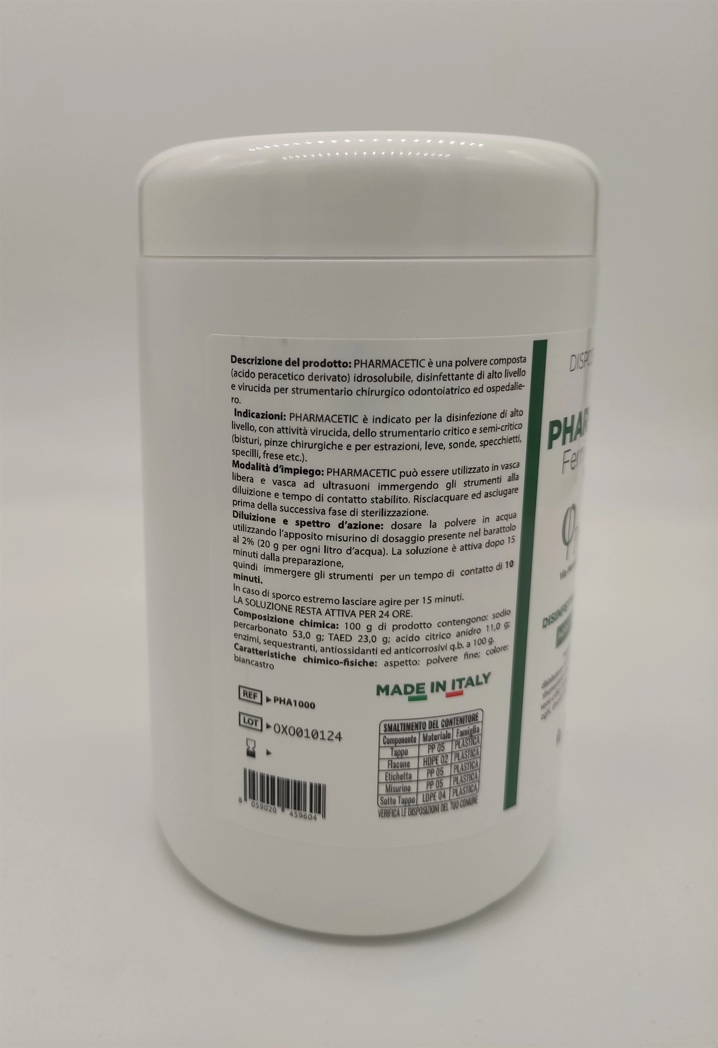 Pharmafiore - Disinfettante in polvere acido peracetico Pharmacetic -  barattolo da 1 Kg