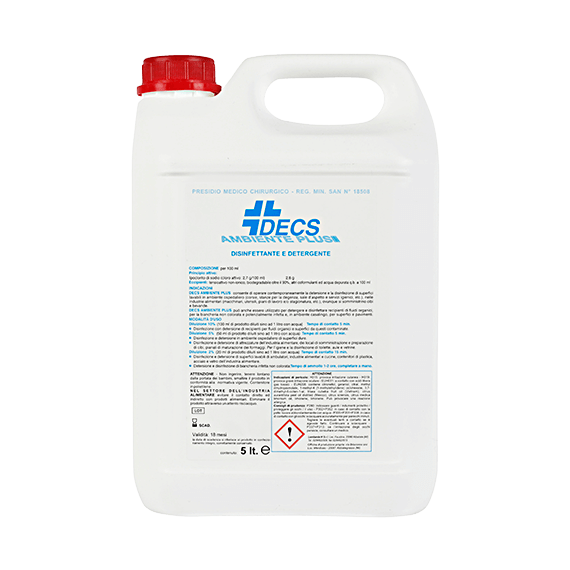 DECS AMBIENTE PLUS Disinfettante detergente per uso ambientale - flacone da 1 lt/5 lt - 5jjlitri