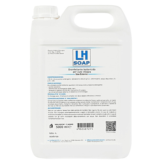 LH SOAP Sapone disinfettante battericida per mani e cute integra - flacone da 1000 ml con erogatore/tanica 5 kg - Tanicajjdajj5jjkg