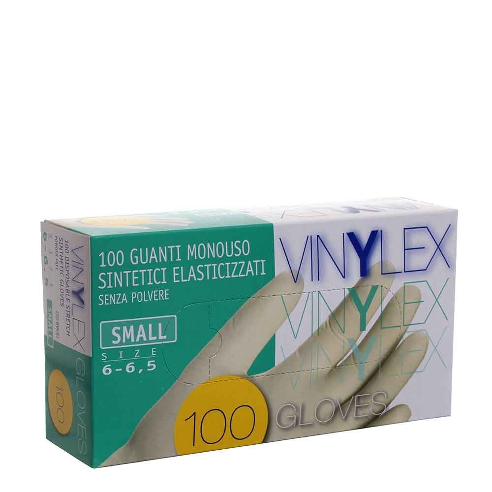 Guanti in vinile sintetici elasticizzati monouso S-M-L-XL VINYLEX - confezione da 100 pezzi - Sjj-jjSmalljj6-6yy5